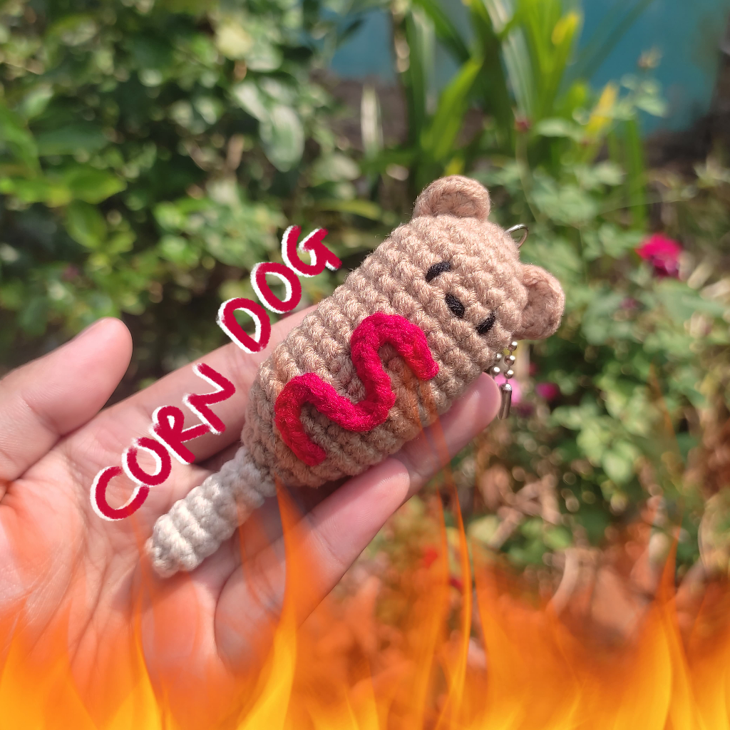 GANTUNGAN [Handmade] Corn Dog with Sauce Crochet Keychain Hanger ...