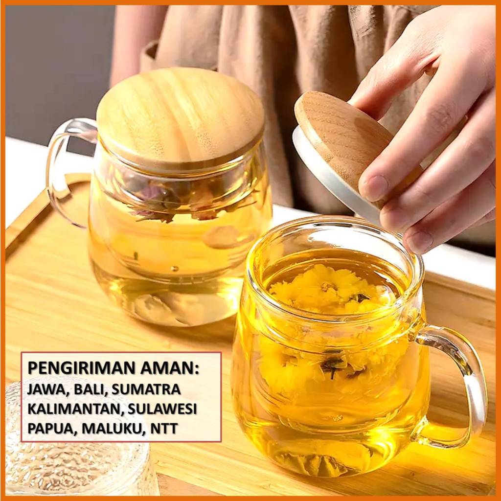 Mug Cup Coffee Tea Glass Infuser Filter Set Wooden Lid / Unique Glass ...