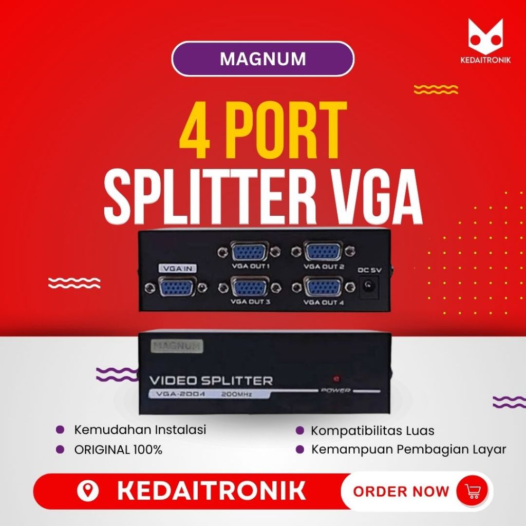 LAYAR Magnum 4-Port VGA Splitter+1-4 Adapter 15-Pin D Sub 4P Screen ...