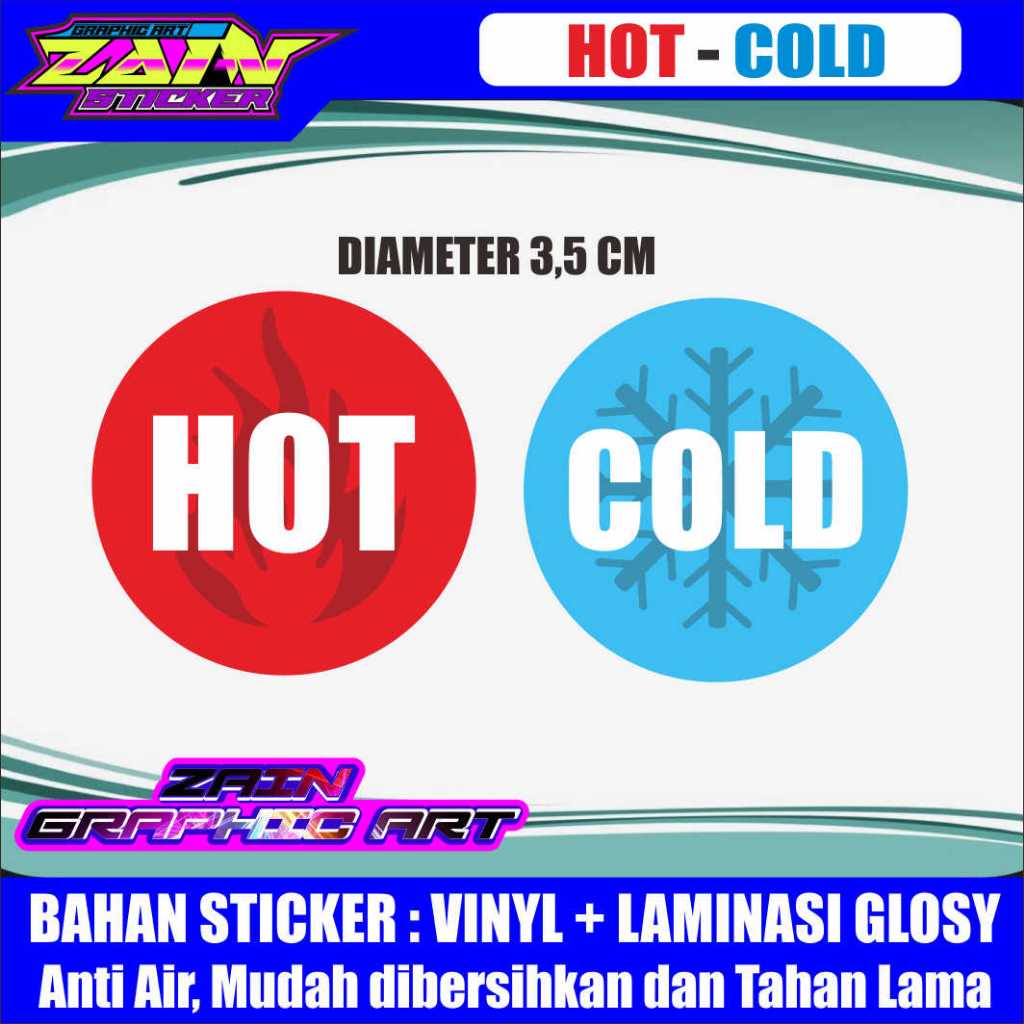 Hot & COLD ROUND waterproof vinyl stickers (SOLD A PAIR) glossy ...