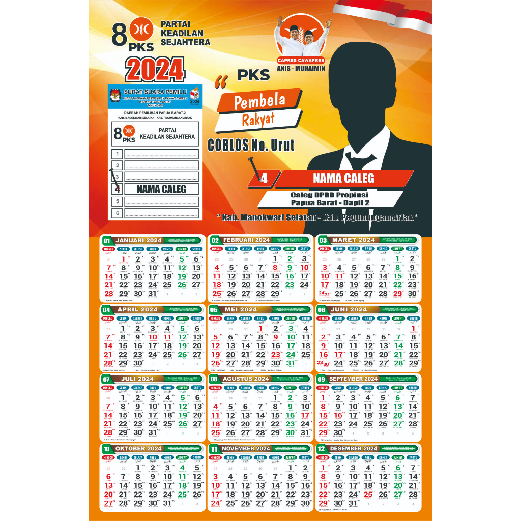 Calendar 2024 Election Caleg Custom Free Design Calendar POSTER