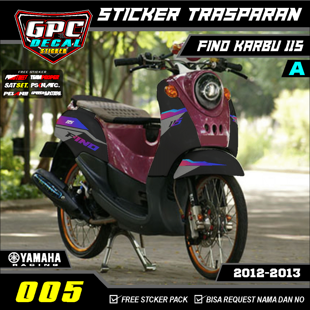 YAMAHA FINO KARBU 115 2012-2013 TRANSPARENT STRIPING SIMPLE GPC DECAL ...