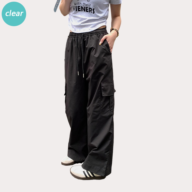 HITAM Women's Long cargo pants korean style Women's cargo pants baggy