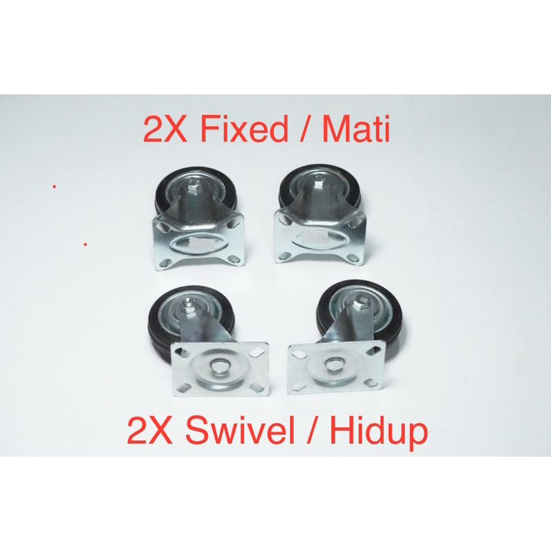 Rubber Caster Wheel 3 Inch 2X Fixed Dead & 2X Swivel Life Caster 3 ...