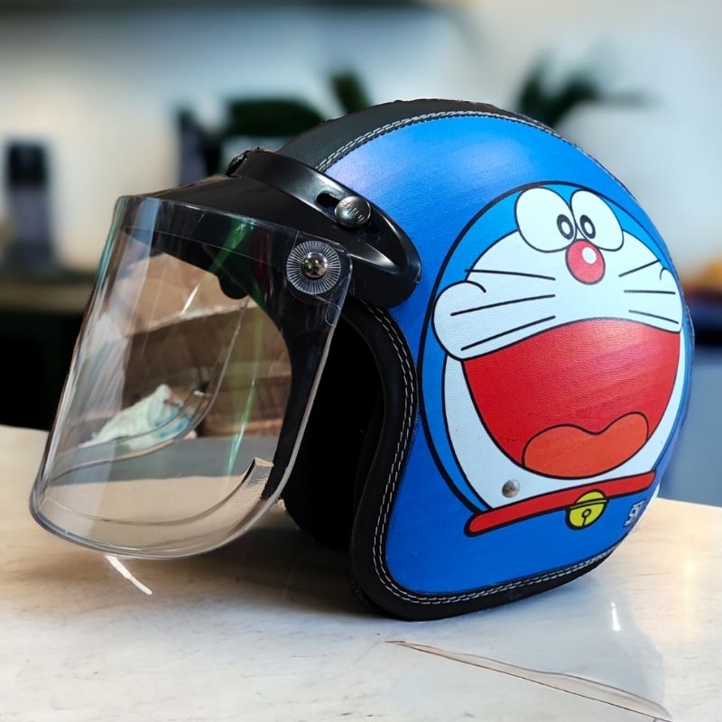 Bogo Helmet Adult Women Retro Leather Full Neck Doraemon SNI Pattern ...