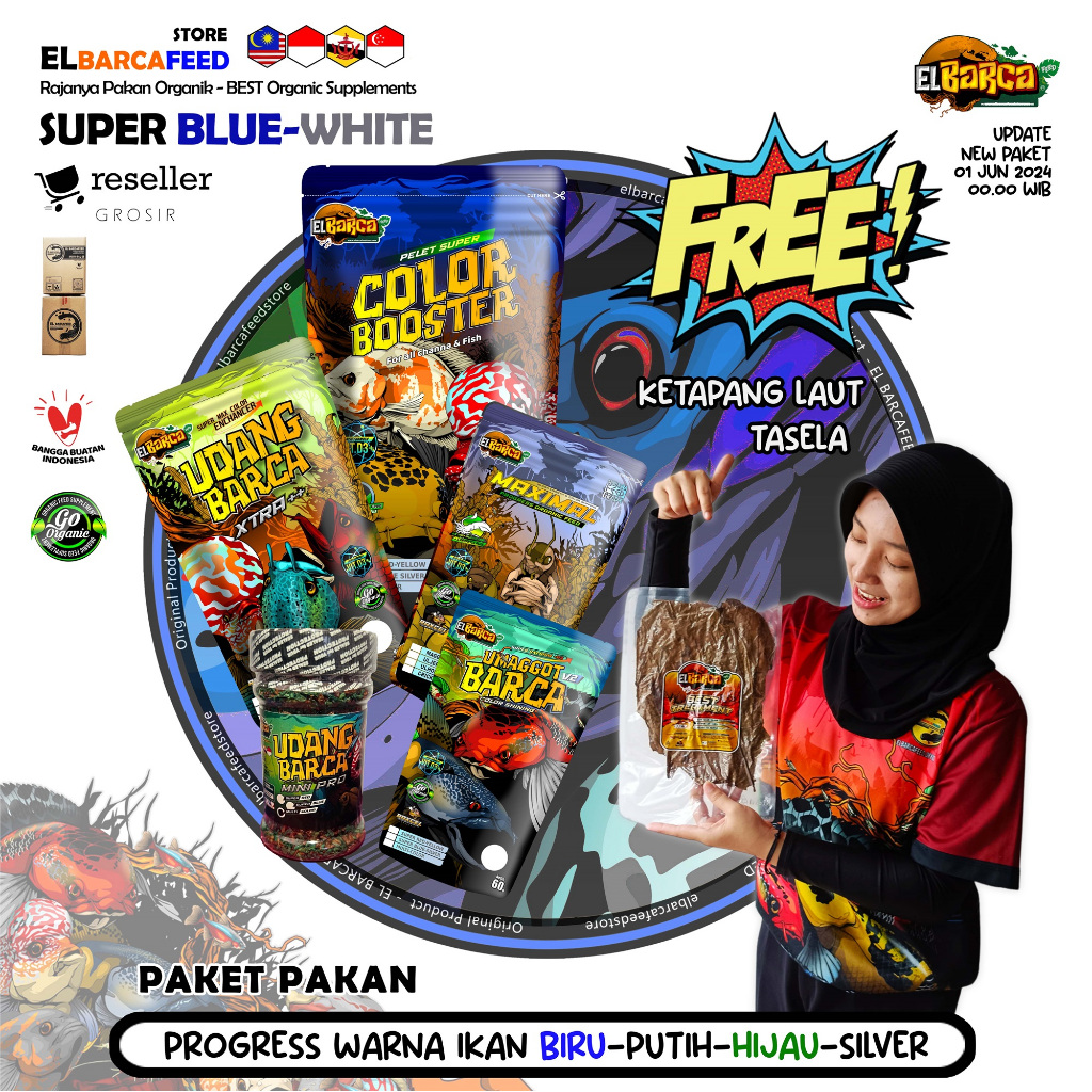 Blue BOOSTER FISH PELLETS FEED PACKAGE Optimize the color progress of ...
