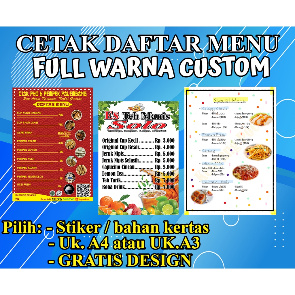 Stickers Or Printed Papers For Free Menu List REQUEST Size A4 A3 - A4 ...
