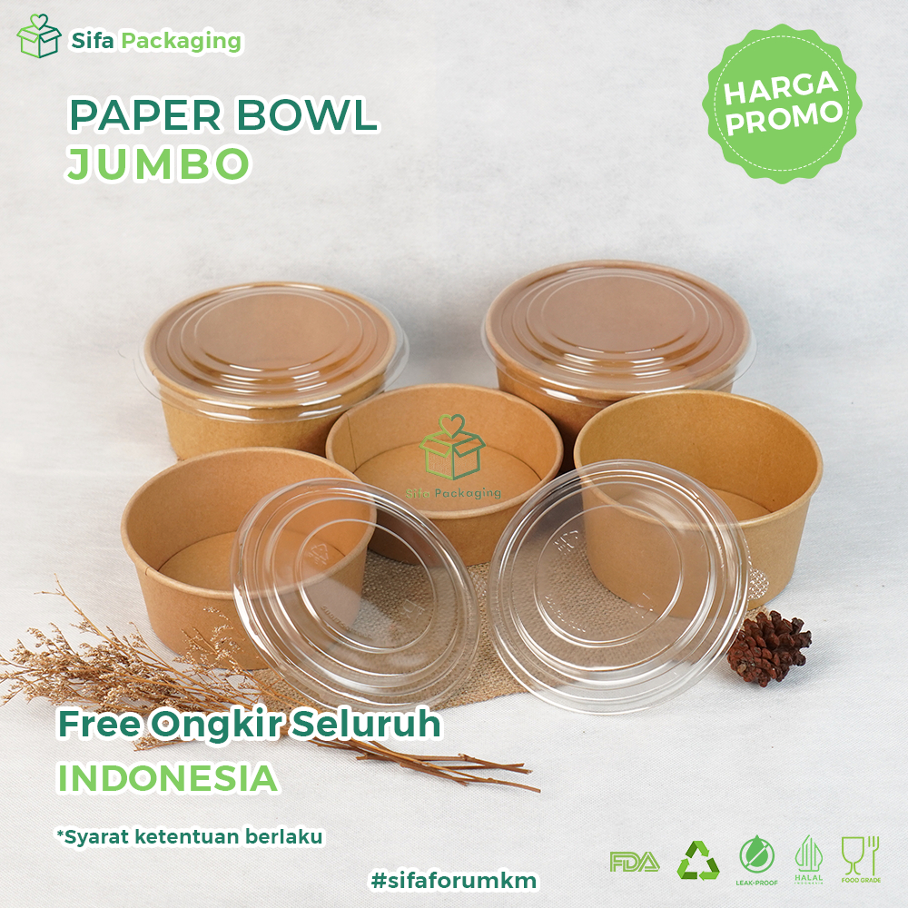 Paper Bowl Jumbo Premium Kraft Brown Paper Bowl + Lid 500ml 750,ml ...