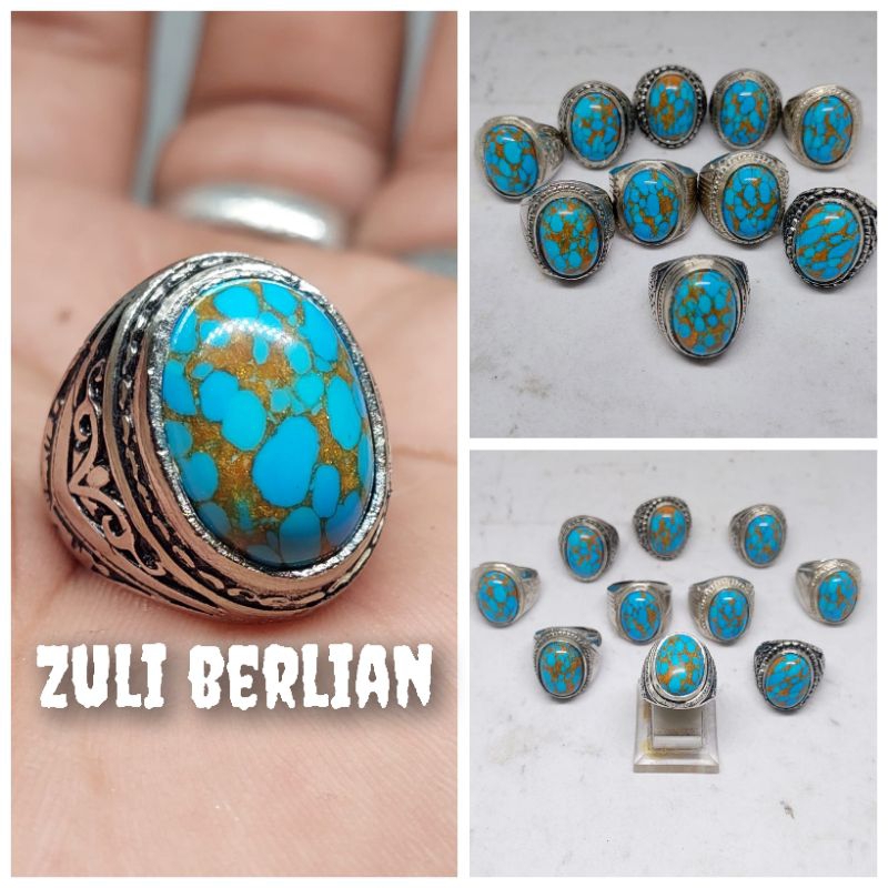 Egyptian royal blue Turquoise Agate Ring With Gold Fiber Pattern/ kuro ...