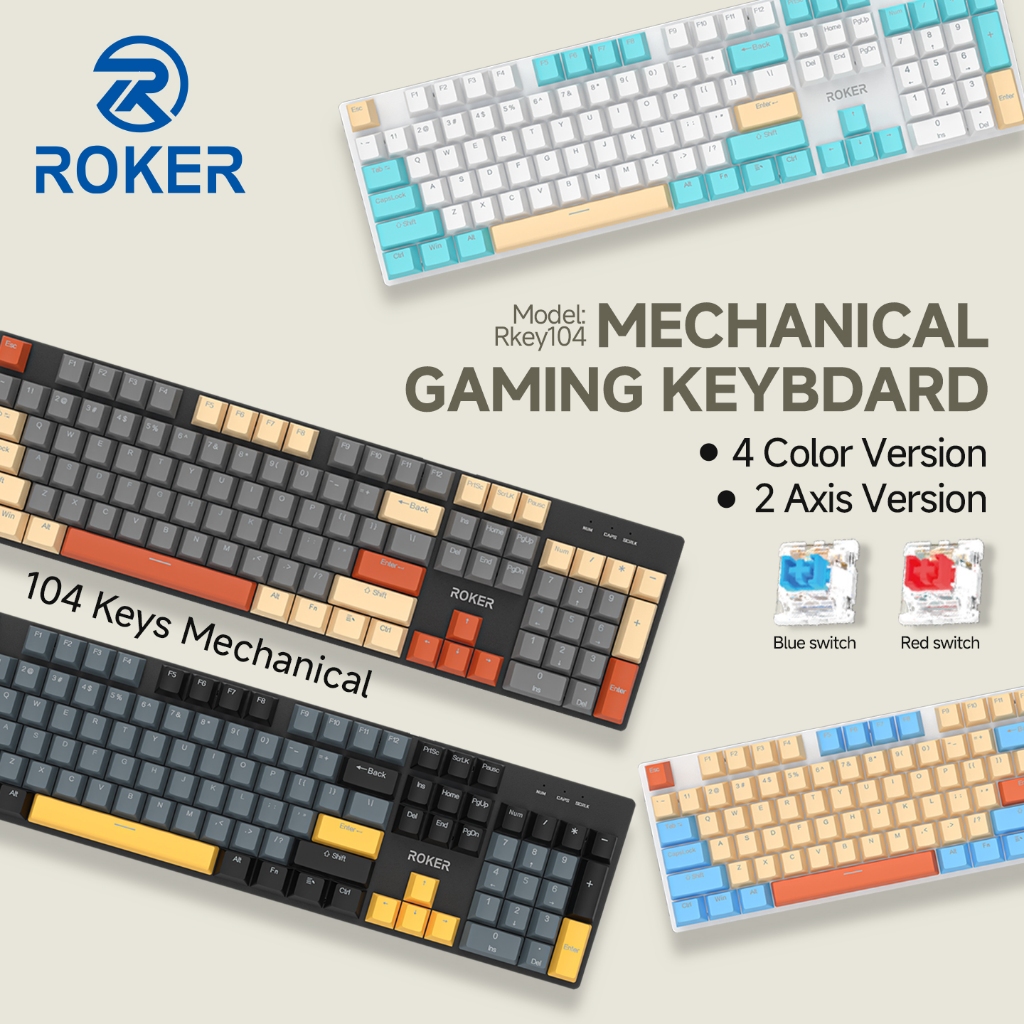 ROKER Gaming Keyboard Mechanical Roker Rkey 104 blue switch red switch ...