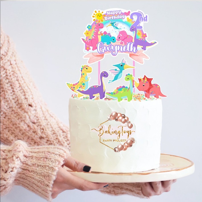 Rainbow Dinosaur Dino - Birthday Cake Topper / Birthday Cake Decoration ...
