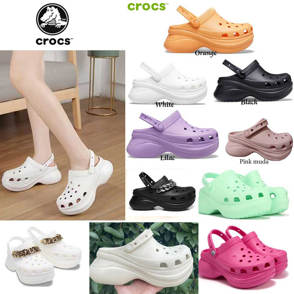 Classic Bae Clog Crocs Sandals Women platform Chain Embellished Height 7-8cm