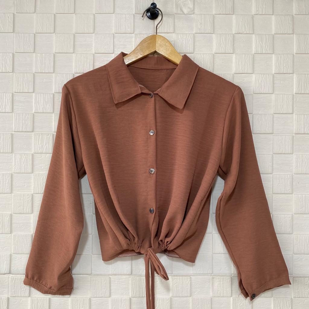 Kora Dot Print Notched Long Sleeve Top