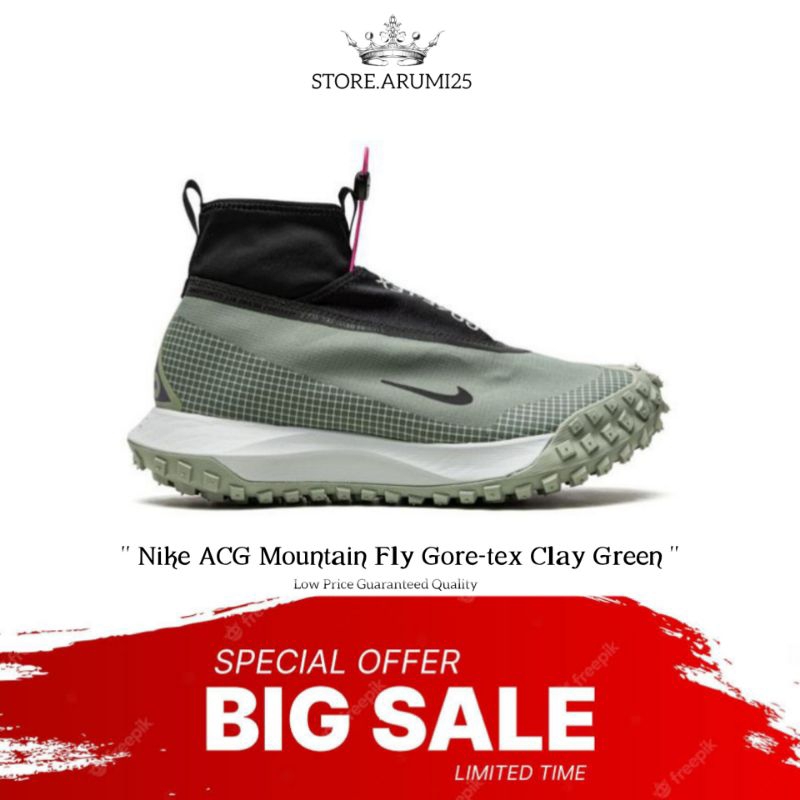 Nike Acg Mountain Fly Goretex Clay Green Shoes Shopee Malaysia
