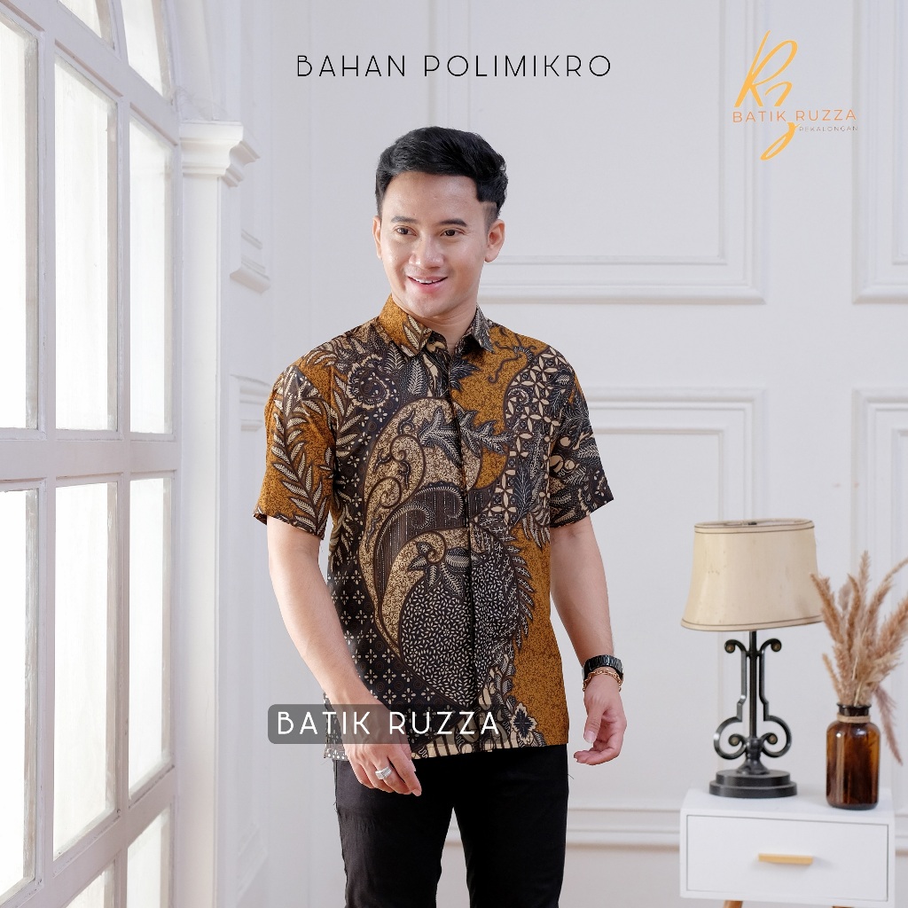 KEMEJA Men's Batik Shirt Short Sleeve Manggar Motif Abu Sage Adult Male ...