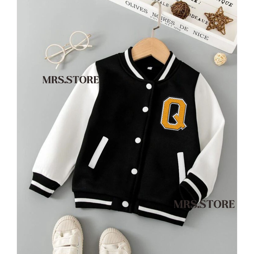 Children's varsity Baseball Jacket with Q Initials Girls Boys Ages 2 3 ...