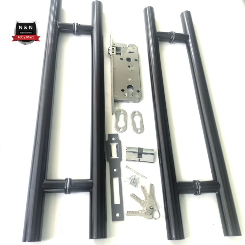 HITAM Fullset Black House Door Handle Full Bolt Through/Door Handle