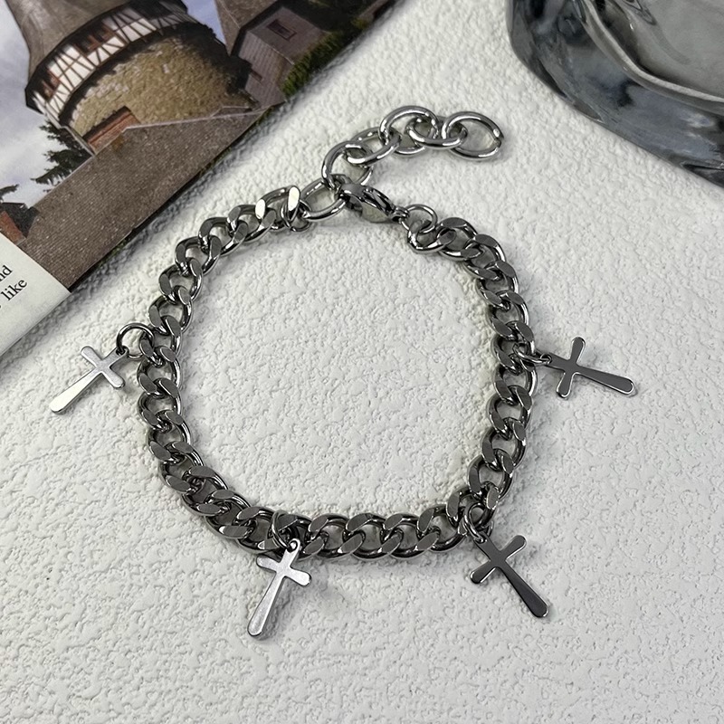 Rockyu Men's Stainless Steel Cross Chain Bracelet With Coin Pendant - Hypoallergenic, Adjustable - View #11