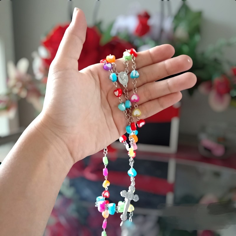 Children's Rosary Necklace Small Catholic Cross Pendant Genuine Women