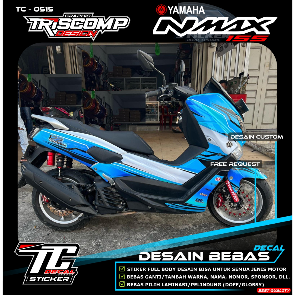 Decal Custom NMAX lama Light Blue Color Simple glossy Fullbody Sticker ...