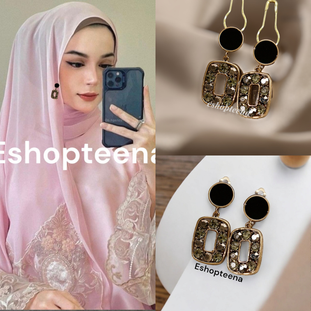 MATA HITAM A140 black gold eye square hijab earrings safety pins / pins ...