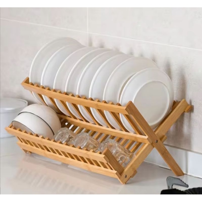 KAYU Wooden plate rack, teak wood plate rack | Shopee Malaysia