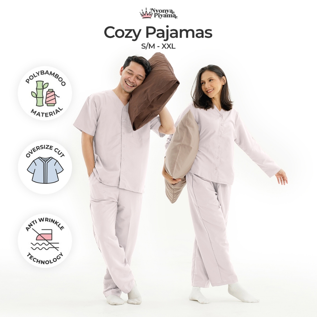 Mrs Pajamas Poly Bamboo Oversized Cozy Set Couple Plain (Oat Cozy ...