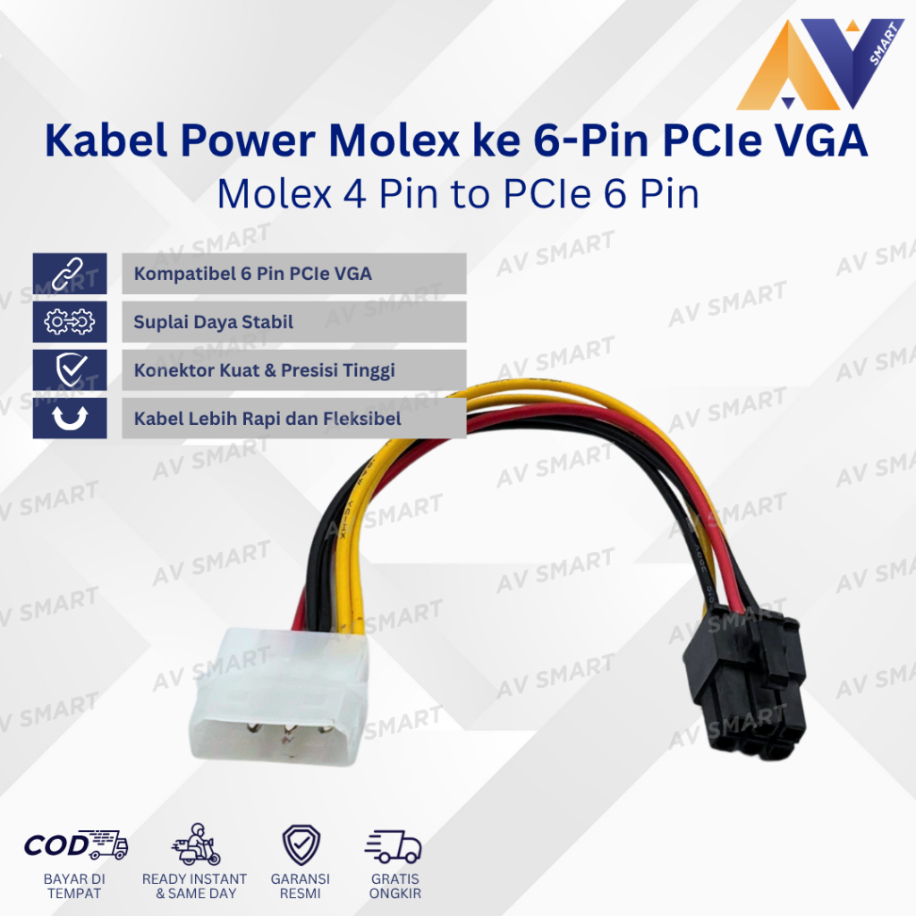 Molex Power Cable 4 Pin Male to PCIe 6 Pin VGA / GPU Power Cable ...