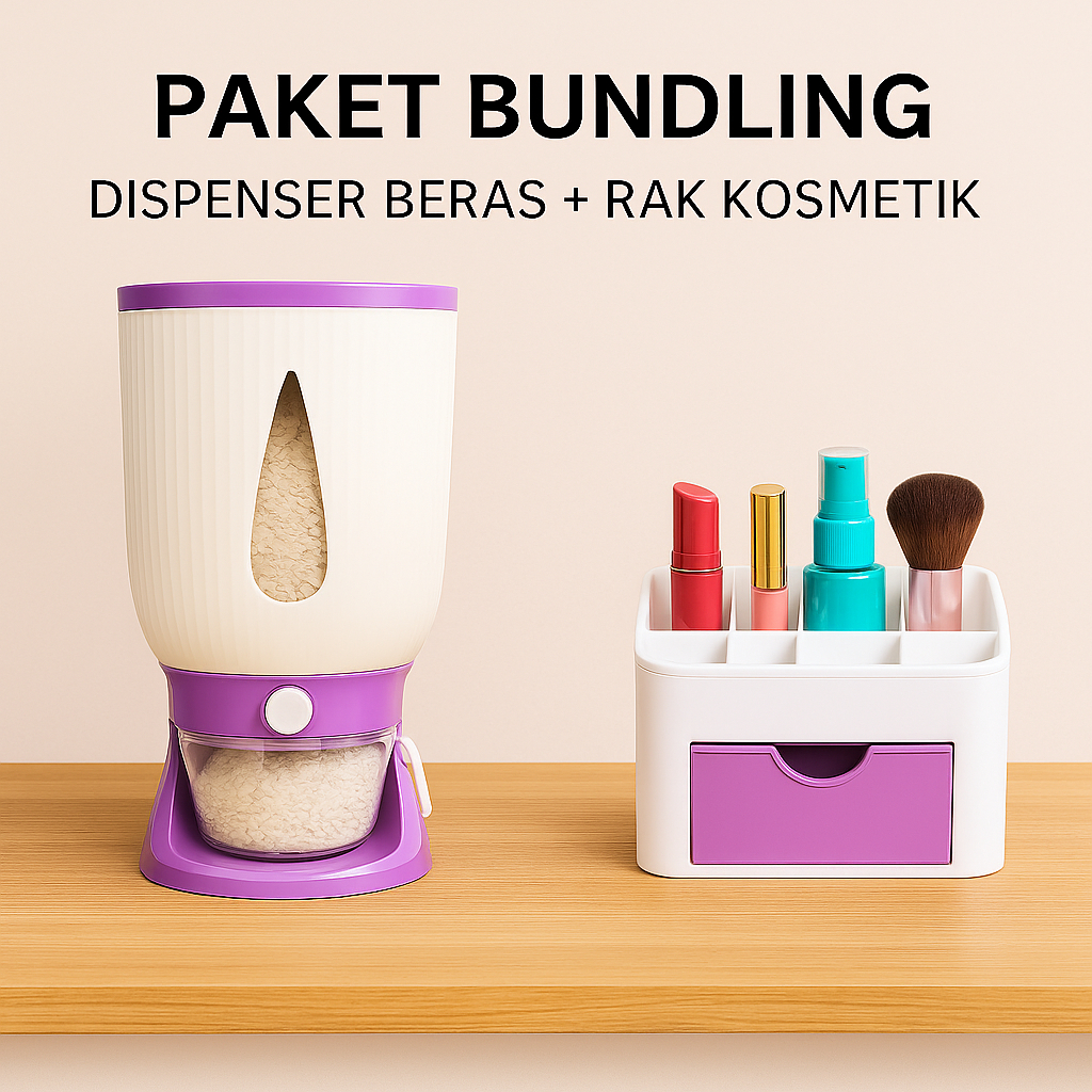 SAVING BUNDLING PACKAGE Trilins Rice Dispenser & Mini Cosmetic Rack ...