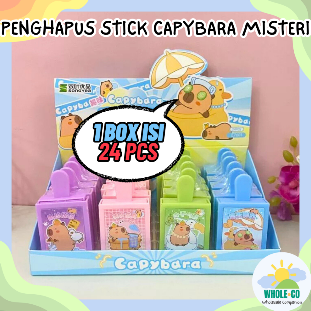 (1 Box Contains 24 Pcs) Capybara Stick Eraser Mystery Ice Cream Premium ...