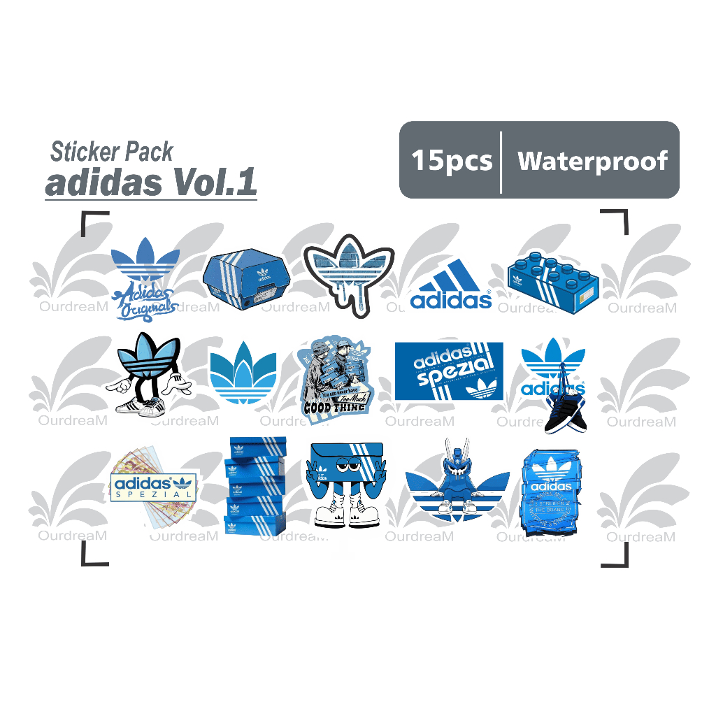 Adidas Vol.1 stickers - contents 15 pcs sticker pack tumbler helmet ...