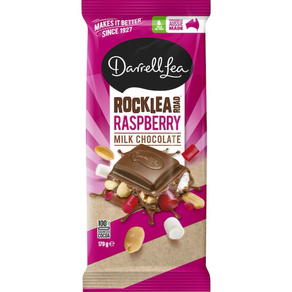 Darrell Lea Raspberry Rocklea Road Milk Chocolate Block 180g ...
