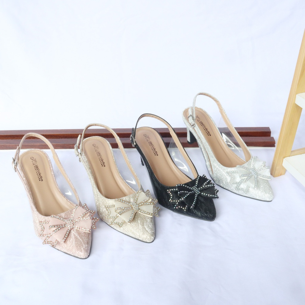 HMF Grilba Women's Glitter Ribbon Heels 5 cm SP15 | Shopee Malaysia