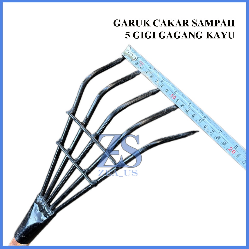 MATA Latest Design Trash Rake With 5 Twin Eyes Wooden Handle 50 cm Long ...