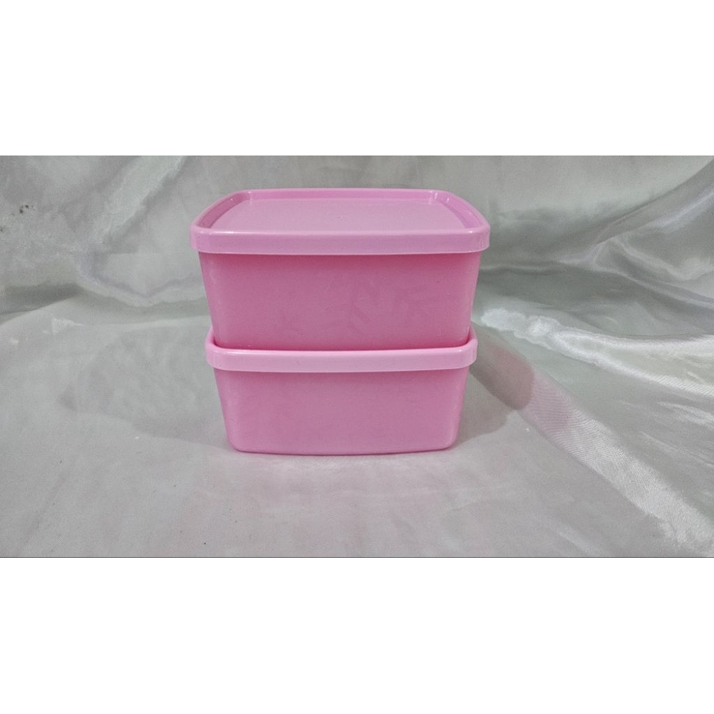 Pink small square round tupperware (2pcs) | Shopee Malaysia