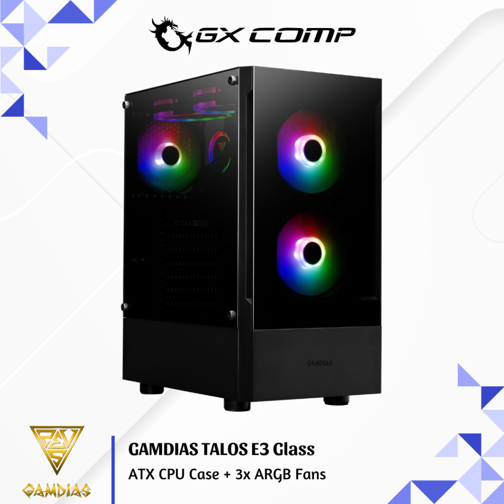 Gamdias TALOS E3 Glass Black Free 3x ARGB Fan ATX Gaming PC Case ...