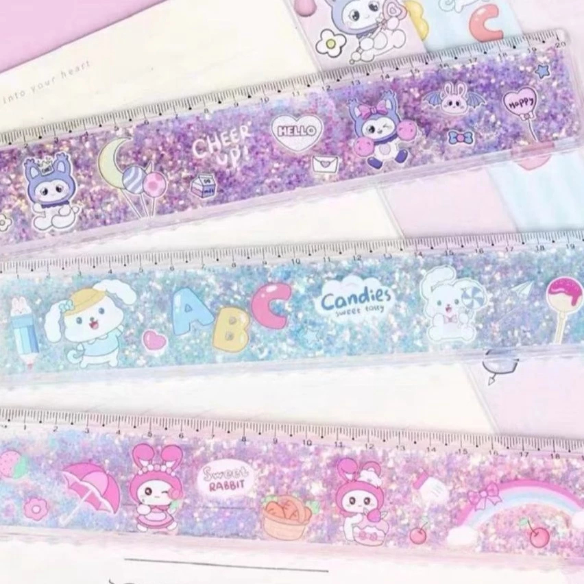 Sanrio & LABUBU & CAPYBARA & PIKACHU & LITTLE PONY Glitter Water Ruler ...