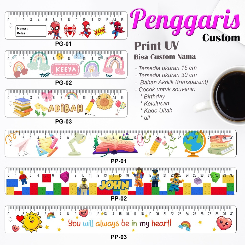 PRINT CUSTOM ACRYLIC RULER / PRINT ACRYLIC RULES CHARACTER / CUSTOM ...