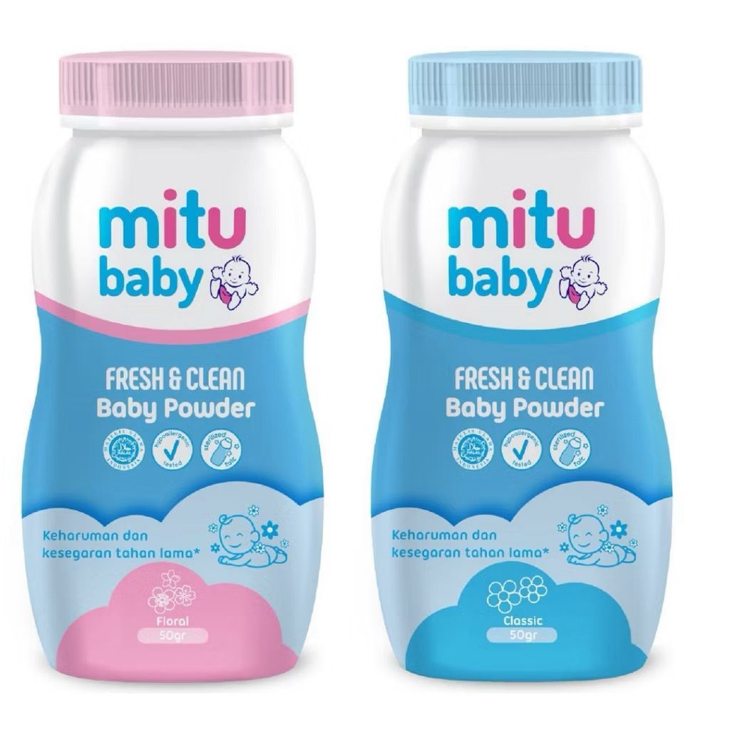 Mitu Baby Powder Pink Floral Blue Classic 50g + 50% - Loose Baby Powder ...