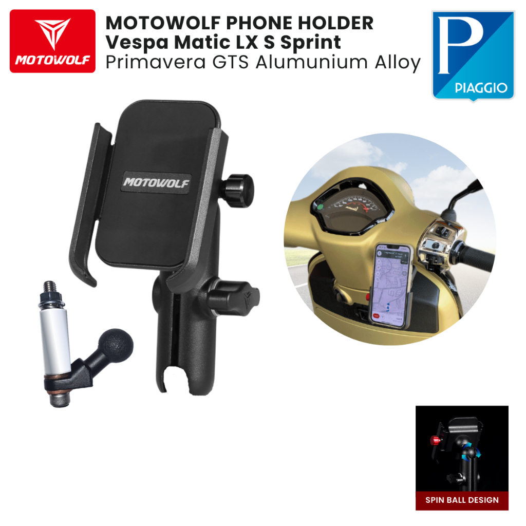 Motowolf Phone Holder Vespa Matic LX S Sprint Primavera GTS