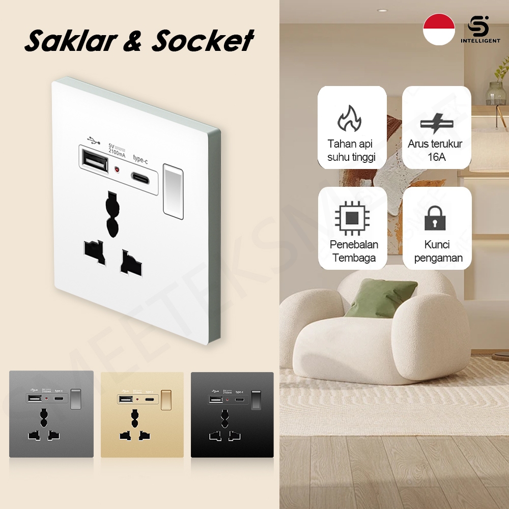 Universal AC Socket Electric Plug Wall Socket Fast Charing 2 USB Type C ...