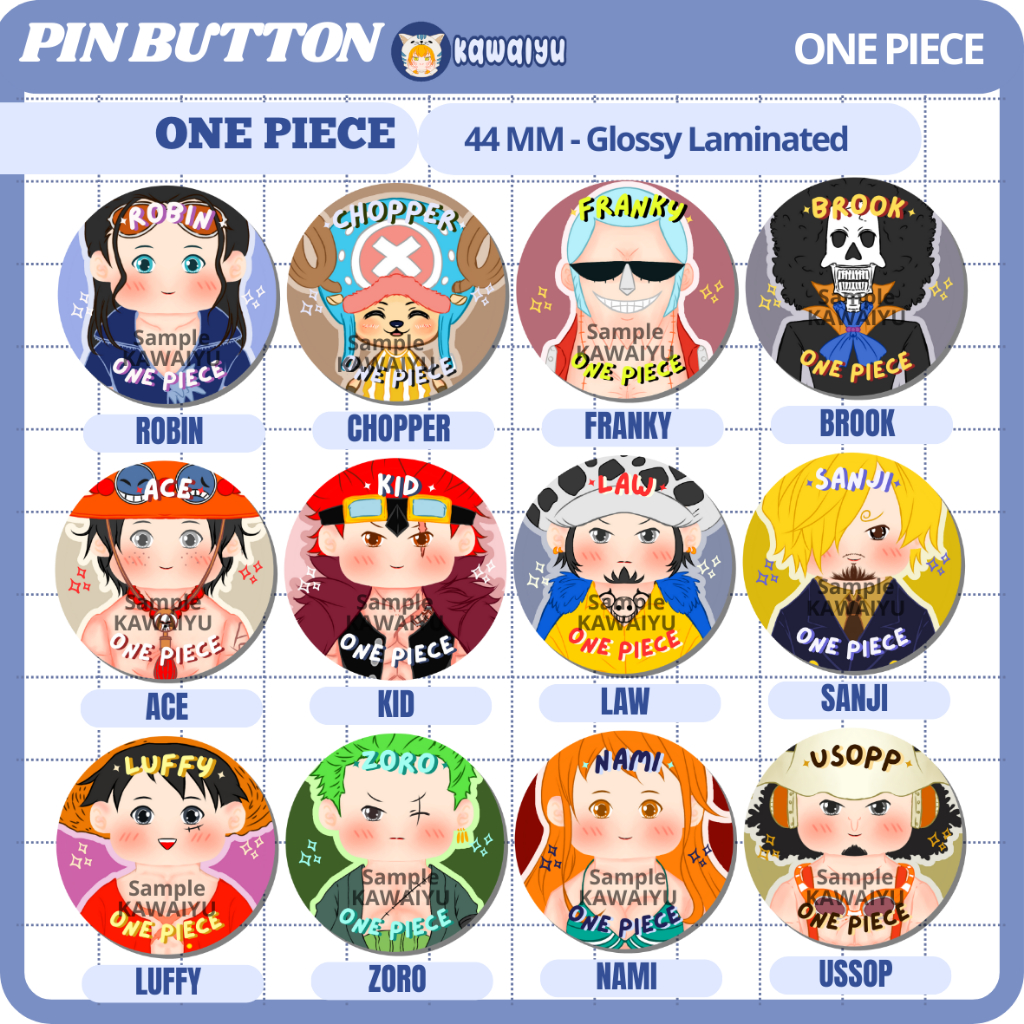 ONE PIECE | ONE PIECE Chibi Vers Anime Button Pin | 44mm Anime Pins by ...