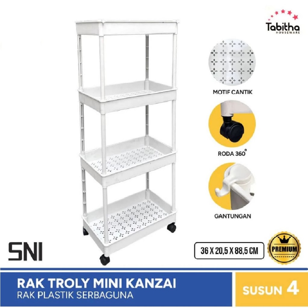 KANZAI Mini TROLY Rack 4 Layers Plastic Shelf With Multipurpose Wheels ...