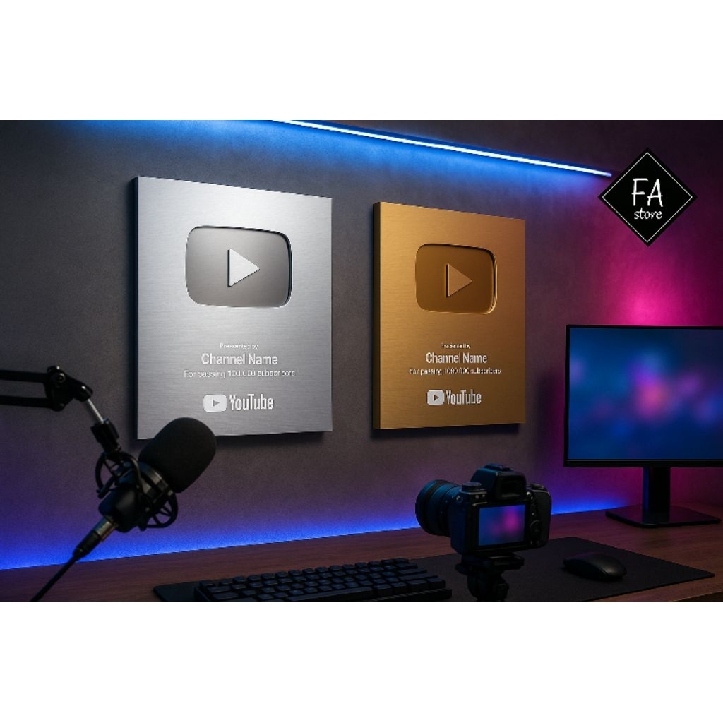 Custom YouTube Play Button Silver Gold Wall Decoration – Studio Room ...