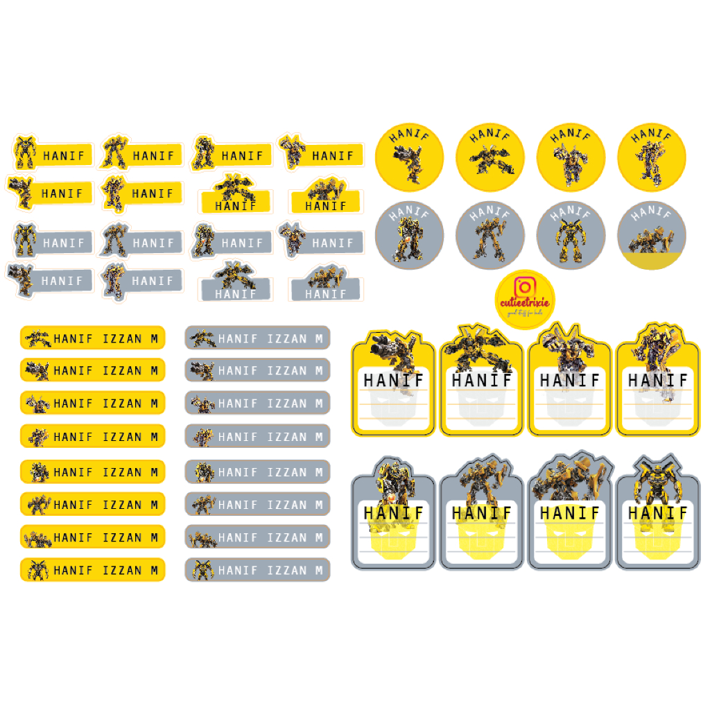 TRANSFORMER BUMBLEBEE value set Name Label Sticker | Shopee Malaysia