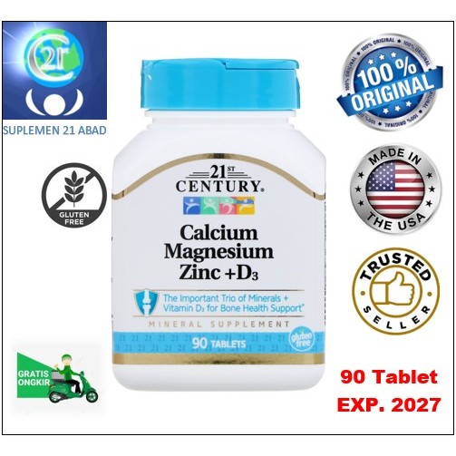 Calcium Magnesium Zinc+D3 From 21st Century Contains 90 Tablets ...
