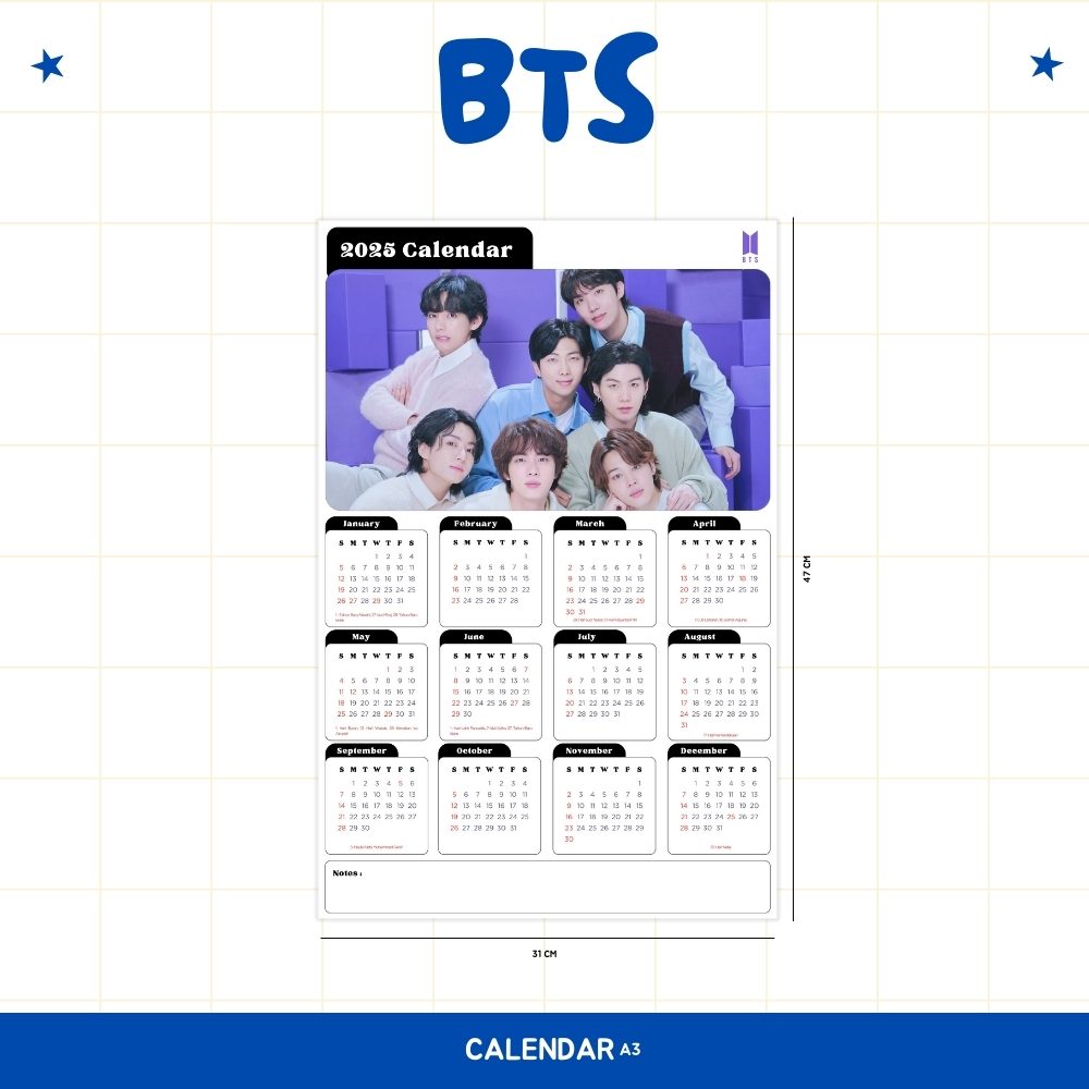 2025 BTS KPOP CALENDAR + LAMINATED 2 SIDES OF KOREAN IDOL BIAS ...