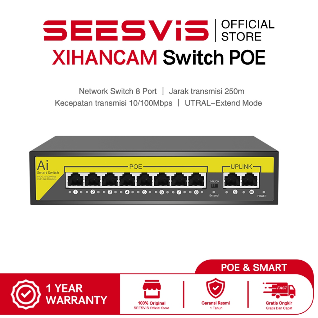 Seesvis XIHANCAM Network Switch Hub 8 Port POE Switch Desktop Ethernet ...