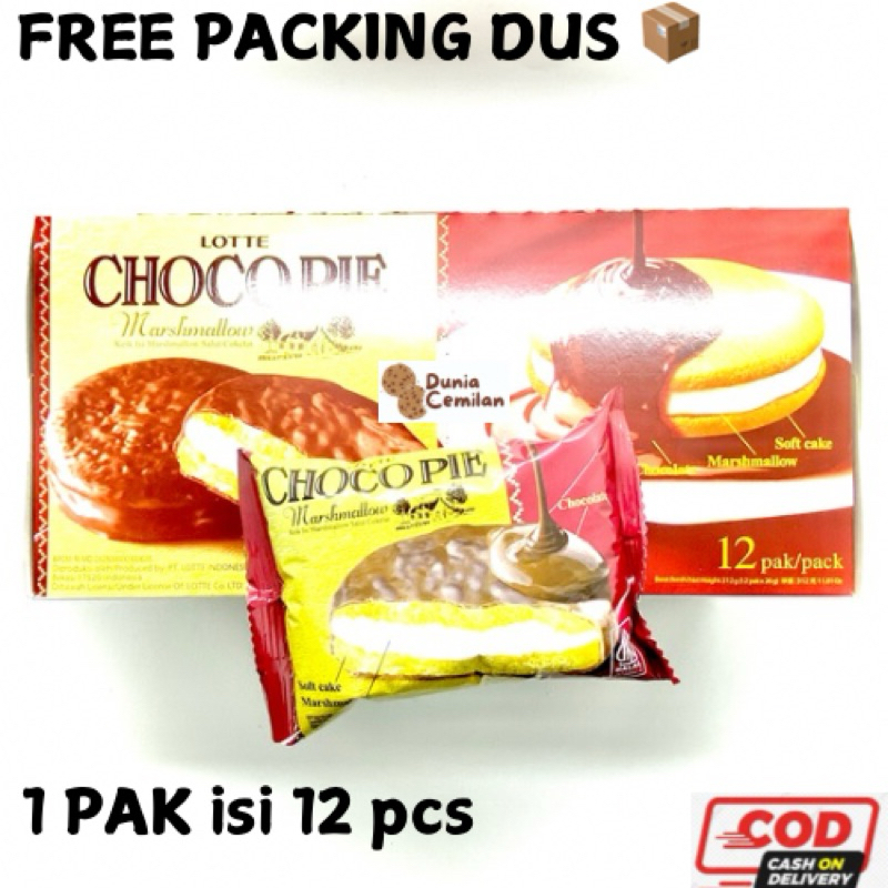 Lotte Chocopie 1 Pack Of 12pcsx26gram Soft Cake Marshmallow Chocolate
