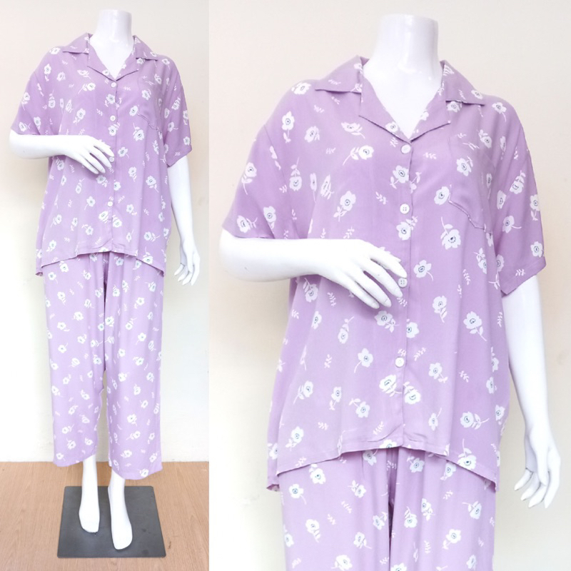 Pajama SET One collared set One set of Pajamas One set Rayon Shopee Malaysia